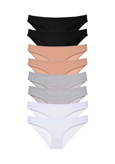 8 Adet Süper Eko Set Likralı Kadın Slip Külot Siyah Ten Gri Beyaz Çok Renkli