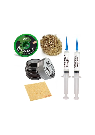 Havya Ucu Rsl Temizleme Kremi,süngeri,teli,2uul 2,0mm Lehim Emme Fitili Krem Flux Yüzey Lehim Temizleme Seti01