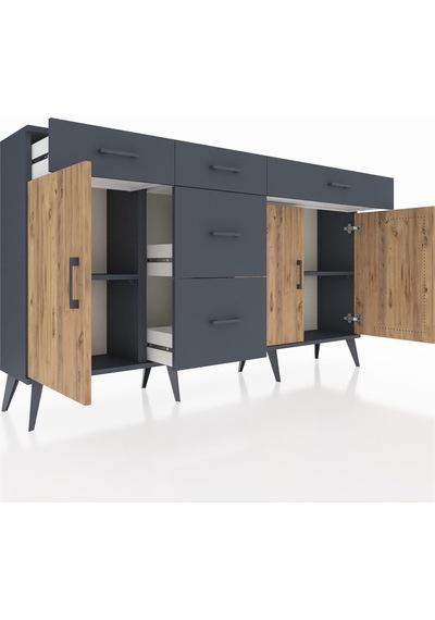 Arges Konsol 2 Raflı 5 Çekmeceli 3 Kapaklı 176x30x99 Antrasit-çam/antrasit Atlas Çam/antrasıt - Antrasıt