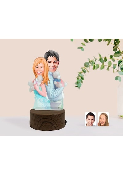 Kişiye Özel Sevgililer Karikatürlü Dekoratif 3D Biblo Led Işıklı (481495601)