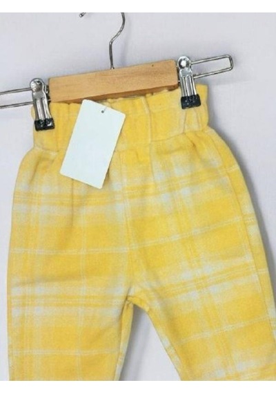 Çikoby Kız Çocuk Bel Lastikli Ekose Pantolon-13669 Sarı