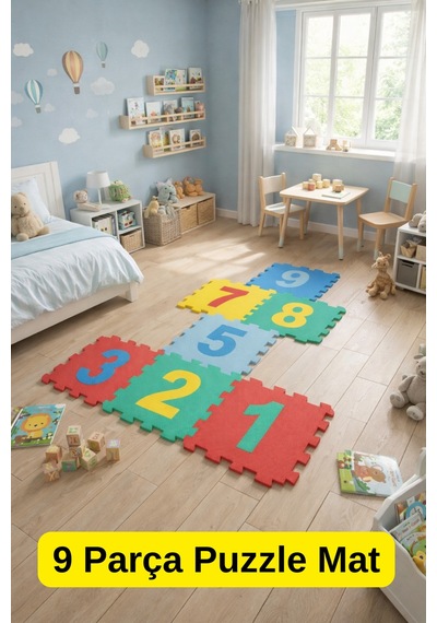 Myend 9 Parça 33x33 Boyutlu Puzzle Çocuk Oyun Matı Halısı Rakamlı Oyun Karosu Yapboz Mat Çok Renkli