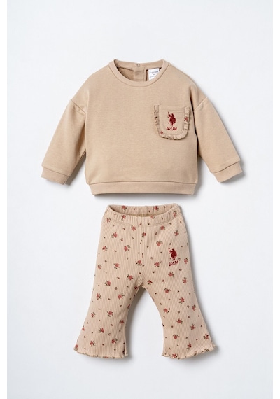 U.S. Polo Assn. Nakışlı Kız Bebek Kahverengi Uzun Kol Pijama Takım Usb3251-c-v1 Usb3251-c-v1