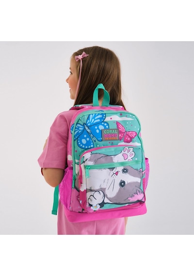 Coral High Kids Su Yeşili Pembe Kedi Desenli 2'li Okul Çanta Seti Set0123707
