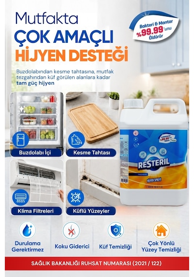 Resteril Banyo Küf Temizleyici Hipokloröz Asit Alet Dezenfektanı Hijyen Spreyi Küf Önleyici Dezenfektan 5 L