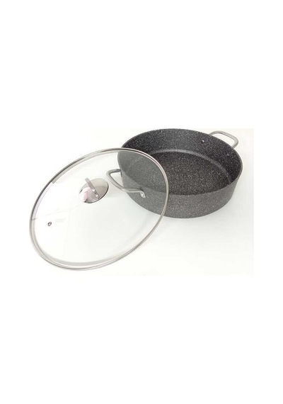 Oms Collection 2 Parça Biogranit 40x9,5 Cm - 10,5 Litre Basık Tencere 3312 - Gri Gri