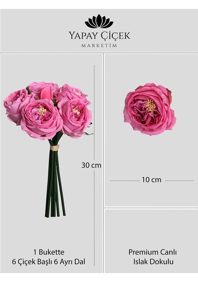 Fuşya Yapay Lüx Şakayık Çiçeği Buketi 6 Dallı Premium Canlı Islak Dokulu 30 Cm