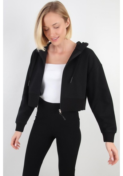 Alexandergardı Kapüşonlu Crop Hırka B21-36300 Siyah
