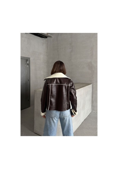 Verymoda Lamine Deri Fermuarlı F1511 Kahve Krem