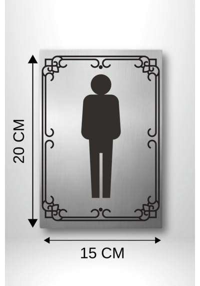 Dekoratif Metal Erkek Wc / Tuvalet Yönlendirme Levhası 20x15 Cm Gümüş Renk