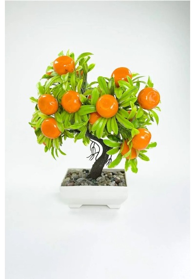Jenerik Dekor Ağaç Portakal Ağacı Saksılı Dekoratif Ağaç Biblo 24x13 Cm Çok Renkli