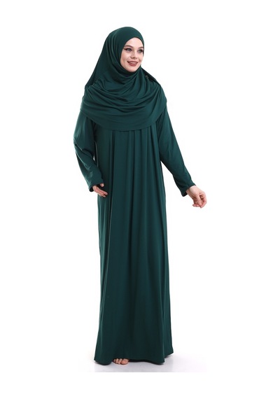 Tek Parça Pratik Başörtülü Robalı Namaz Elbisesi 8015 Yeşil 001