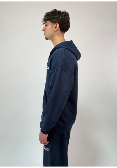 Zaee İnce Kumaş Nakışlı Oversize Premium Zip Hoodie Lacivert