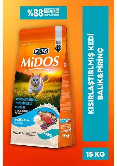 Midos Balıklı Ve Pirinçli Kısırlaştırılmış Yetişkin Kedi 15 Kg