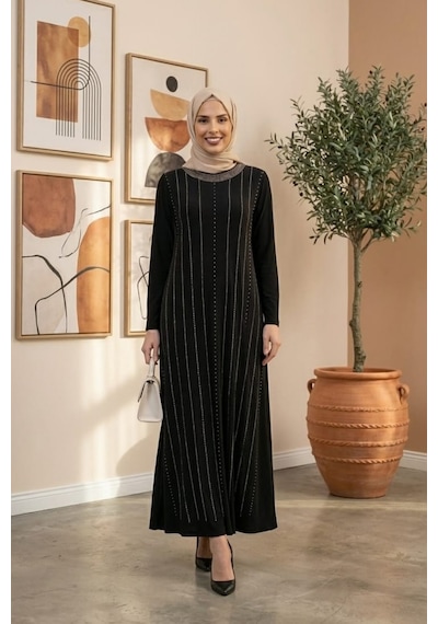 Hb Harma Time Butik Kadın Siyah Kristal Kumaş Taş Detaylı Uzun Tesettür Elbise Hb Harma Time Butik Kadın Siyah Kristal Kumaş Taş Detaylı Uzun Tesettür Elbise