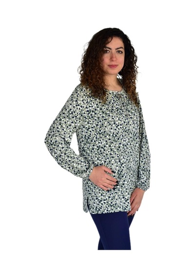 Kadın Ebruli Desen Baskılı Viscon Bluz Bgl-st04286 Haki