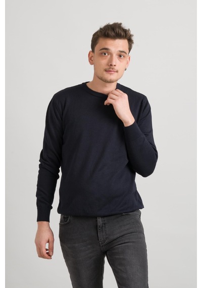 Sıfır Yaka Pamuklu Slimfit Basic Erkek Triko Kazak Lacivert