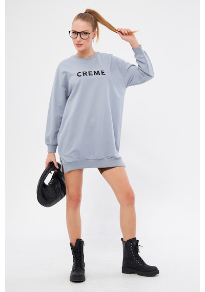 Armonika Kadın Gri Bisiklet Yaka Önü Yazılı Tunik Sweatshirt Arm-25k001029