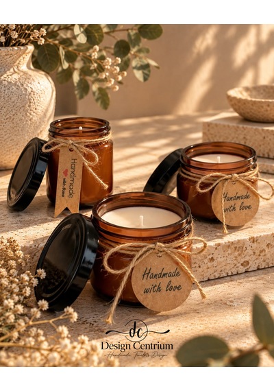 Amber Dokunuşu 3 Lü Amber Kokulu Soya Wax Aromaterapi Mum Seti Kahverengi