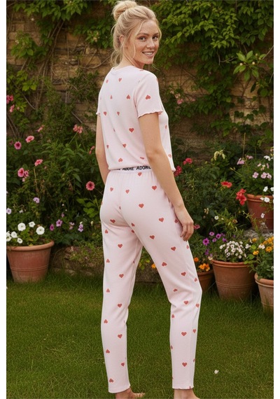 Siyah İnci Lastikli Fitilli Kaşkorse Örme Pijama Takım 26120601 Pembe
