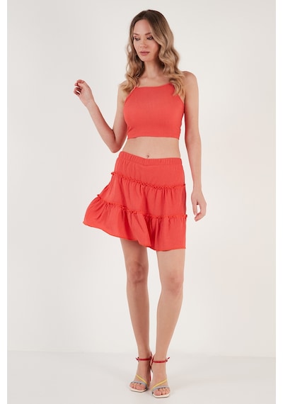 Lela Beli Lastikli Mini Bayan Şort Etek 5865038 Nar Çiçeği