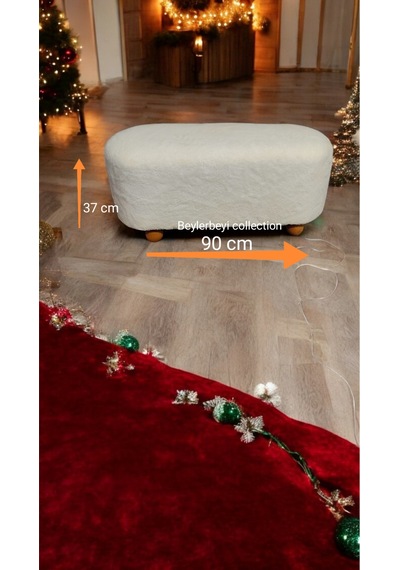 Krem Peluş Kumaş Puf ,ev İçi Oturma Pufu , Dekoratif Puf, Kapı Kenarı Puf , Krem