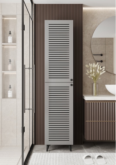 Lidya Panjur Kapaklı Çok Amaçlı Dolap - Kiler Dolabı - Banyo Dolabı - Ayakkabılık - Mutfak Dolabı Gri