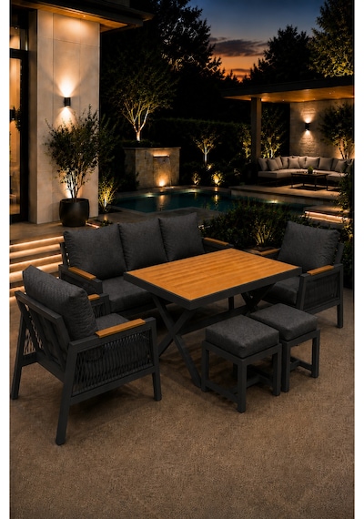 Garden Serisi Balkon Takımı, 3-1-1 Antrasit Bahçe Takımı, 3'lü Koltuk 70x180, 2 Tekli Koltuk 70x70, Masa 70x110, 2 Puf Antrasit Garden Serisi Balkon Takımı, 3-1-1 Antrasit Bahçe Takımı, 3'lü Koltuk 70x180, 2 Tekli Koltuk 70x70, Masa 70x110, 2 Puf Antrasit