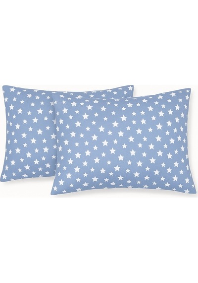 Lionas Desenli Pamuklu Yıldız Desen Yastık Kılıfı 2 Adet 50 X 70cm Mavi