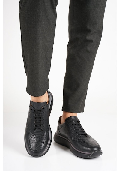 Fame Step Hakiki Deri Erkek Yürüyüş Ayakkabısı Casual Comfort Bağcıklı Ortopedik Günlük Rahat Taban Siyah Sneaker Palermo