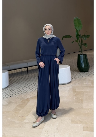 Riella Butik Hera Oysho Kumaş Oversize Günlük Tesettür Takım Lacivert