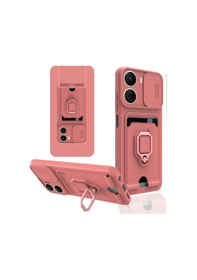 Vivo Y16 Kılıf Zuma Kartvizitli Yüzüklü Silikon - Pembe 0.2M-Çok Renkli
