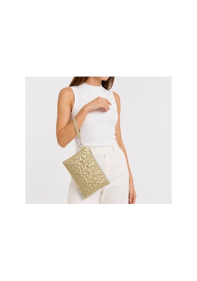 Wikidays.s Moda Trendi Kadın Orta Boy Yıldız Desenli El Çantası - Parlak Dokulu Bilek Askılı Portföy Clutch Krem