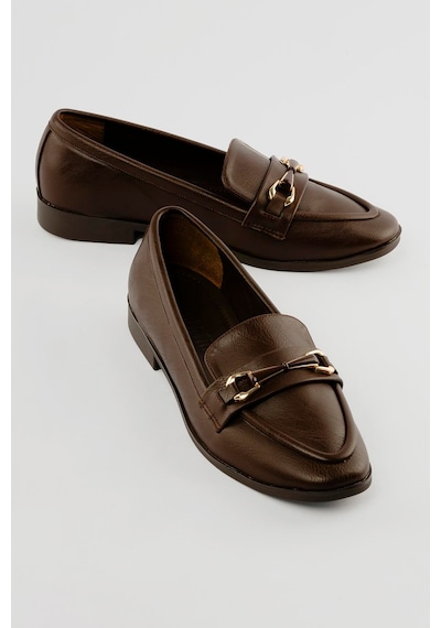 Kadın Loafer Gold Tokalı Günlük Ayakkabı Elio Kahverengi Kahverengi