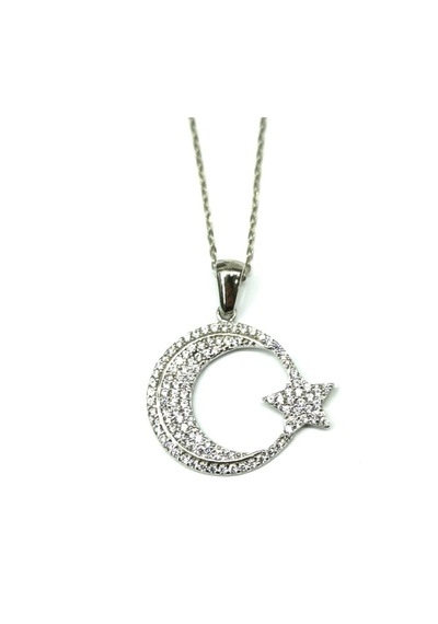 Omar Silver Kadın Ayyıldız Model Zirkon Taşlı Gümüş Kolye (513866663)