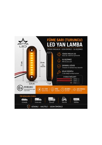 Füme Side Marker Sarı/turuncu Led Yan Lamba E9 Belgeli