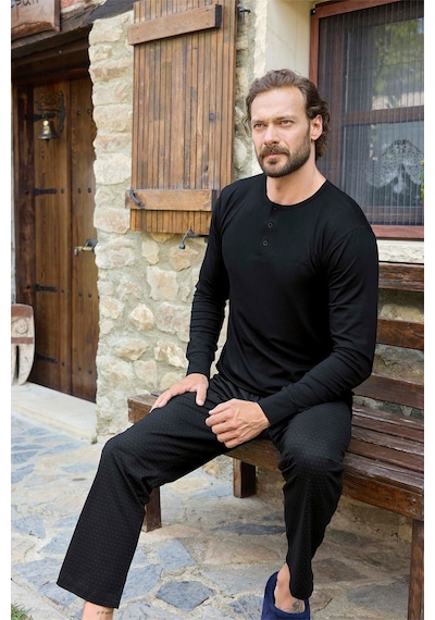 Aydoğan Erkek Civan Patlı Modal Siyah Pijama Takım 3483