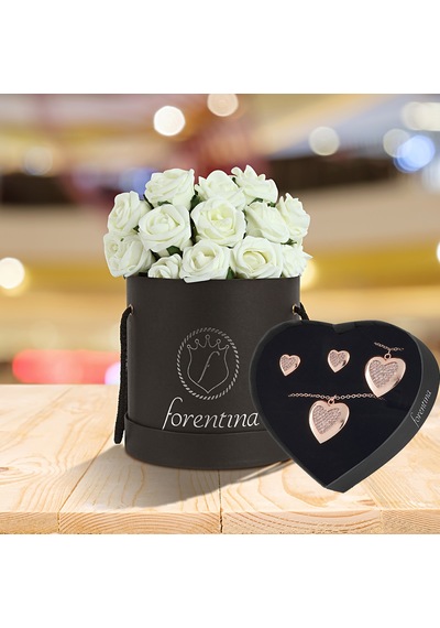 Forentina Rose Kalpli Kolye Küpe Bileklik Set - Güllü Kutusunda  H