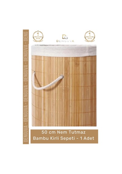 Kirlisepeti Decohandy Yuvarlak Doğal Hijyenik Çamaşır Kutusu Banyo Şık Tasarım Bambu Kirli Sepeti - Çok Renkli