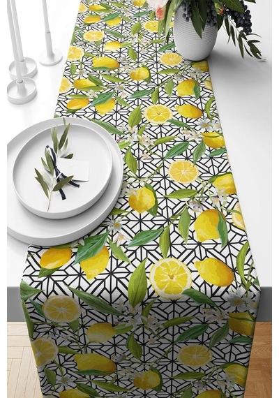 Limon Desenli Leke Tutmaz Kumaş Salon Mutfak Masa Değişik Ranır Modelleri Sarı 40 X 140 Çok Renkli