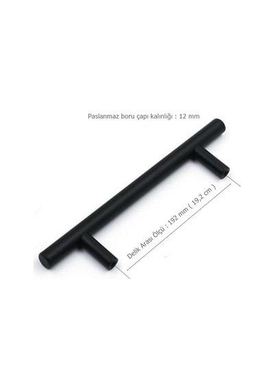 Alüminyum Paslanmaz Mat Siyah 192 mm Mobilya Kulp Çap:12 mm
