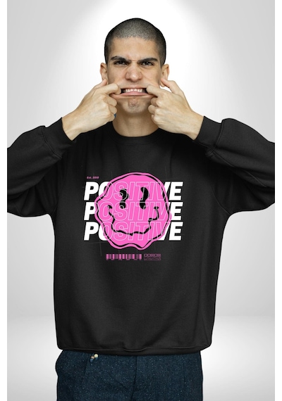 Positive Enerji Emoji Gülen Surat Unisex Siyah Sweatshirt Siyah