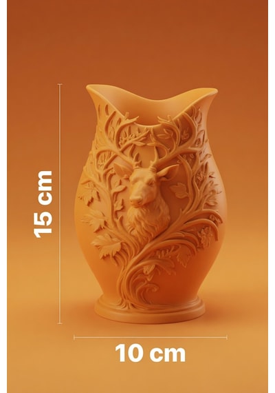 3d Baskılı Geyik Desenli Dekoratif Vazo 15 Cm Turuncu