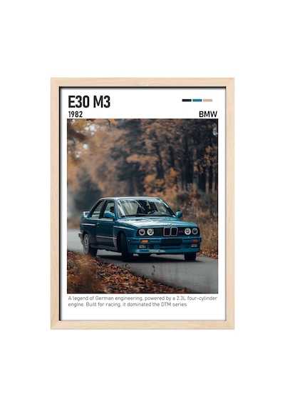 Bmw E30 M3 Ahşap Çerçeveli Poster Tablo Dtm Efsanesi Ahşap 01