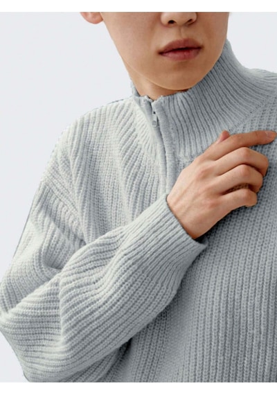 Erkek Oversize Fermuarlı Balıkçı Triko Kazak Gri