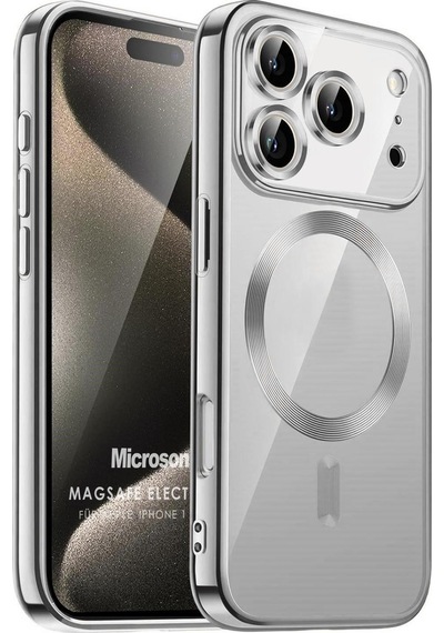 Microsonic Apple iPhone Uyumlu 17 Pro Kılıf Magsafe Luxury Electroplate Gümüş -