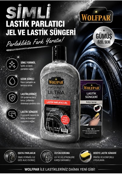 Simli Lastik Parlatıcı Jel Ve Lastik Süngeri Gümüş Seri