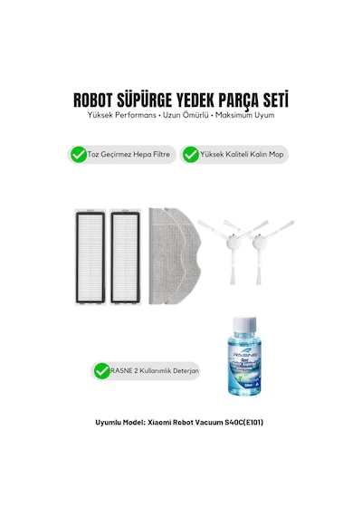 Robot Vacuum S40c E101 İle Uyumlu 2 Yan Fırça 2 Filtre 2 Mop 1 Deterjan 1.0