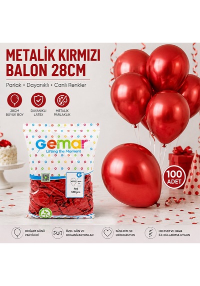 Gm-110-53 Metalik - Kırmızı Balon 11&amp Apos &amp Apos - 28cm - 100 Parça 5691 256