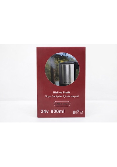 Aksu Emka Home 24v 800ml Araç Kettle Su Isıtıcı Çakmaklık Girişli Paslanmaz Çelik Gösterge Işıklı